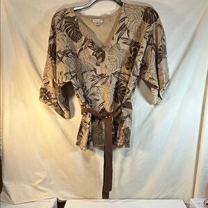 Bechamel Brown Floral V-Neck Women's Top